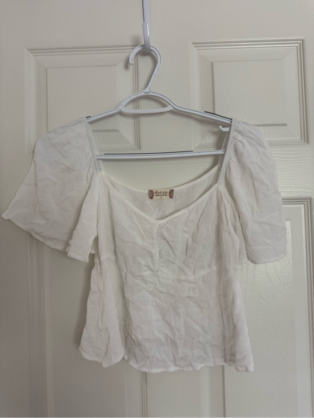 White Short Sleeve Peasant Blouse - Women